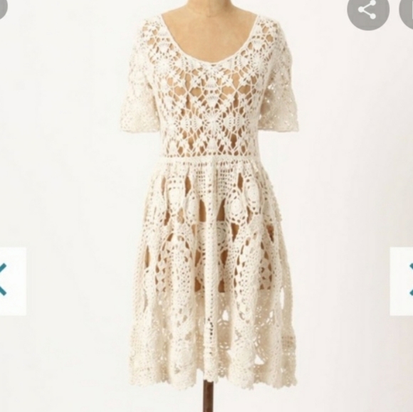 RARE Anthro Hand-Crochet Mini Dress - Picture 3 of 6